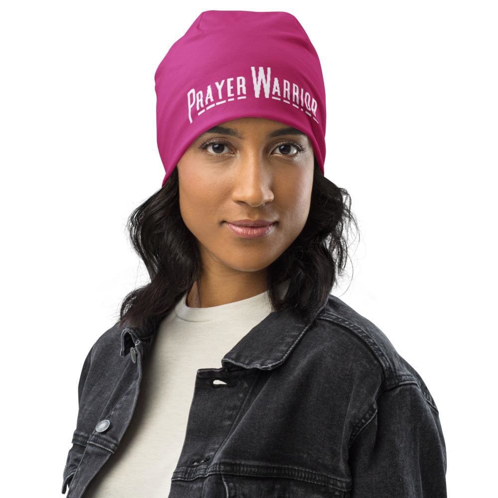 Beanie Hat - Pink Slouchy Beanie Prayer Warrior Print Men/women - Unisex