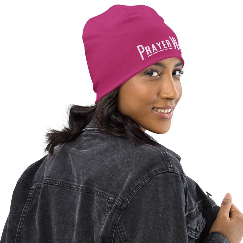 Beanie Hat - Pink Slouchy Beanie Prayer Warrior Print Men/women - Unisex |