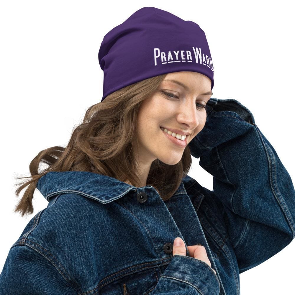 Beanie Hat - Purple Slouchy Beanie Prayer Warrior Print Men/women - Unisex