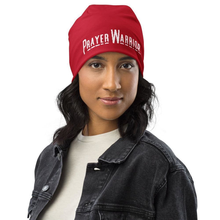 Beanie Hat - Red Slouchy Beanie Prayer Warrior Print Men/women - Unisex