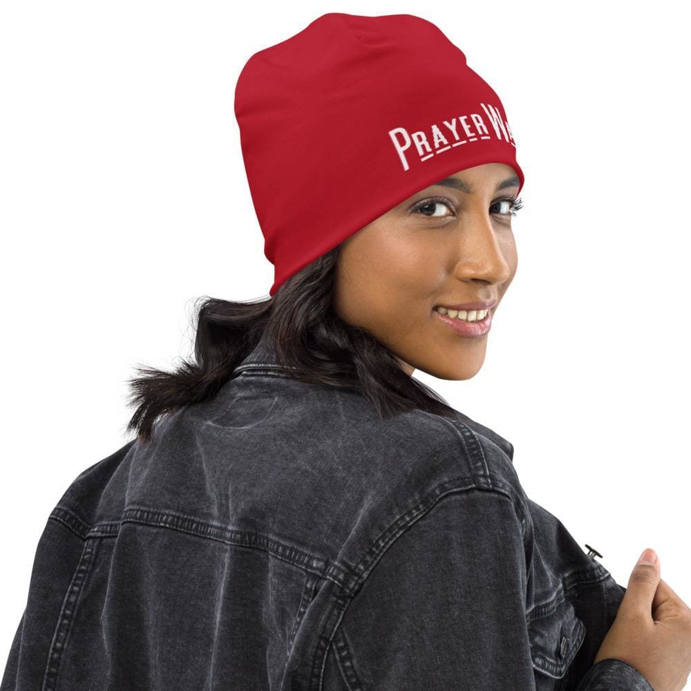 Beanie Hat - Red Slouchy Beanie Prayer Warrior Print Men/women - Unisex