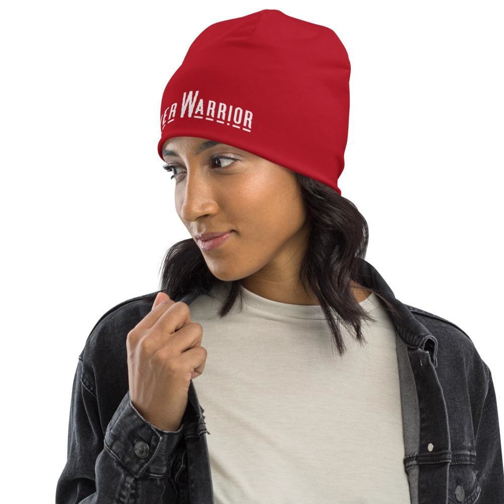 Beanie Hat - Red Slouchy Beanie Prayer Warrior Print Men/women - Unisex