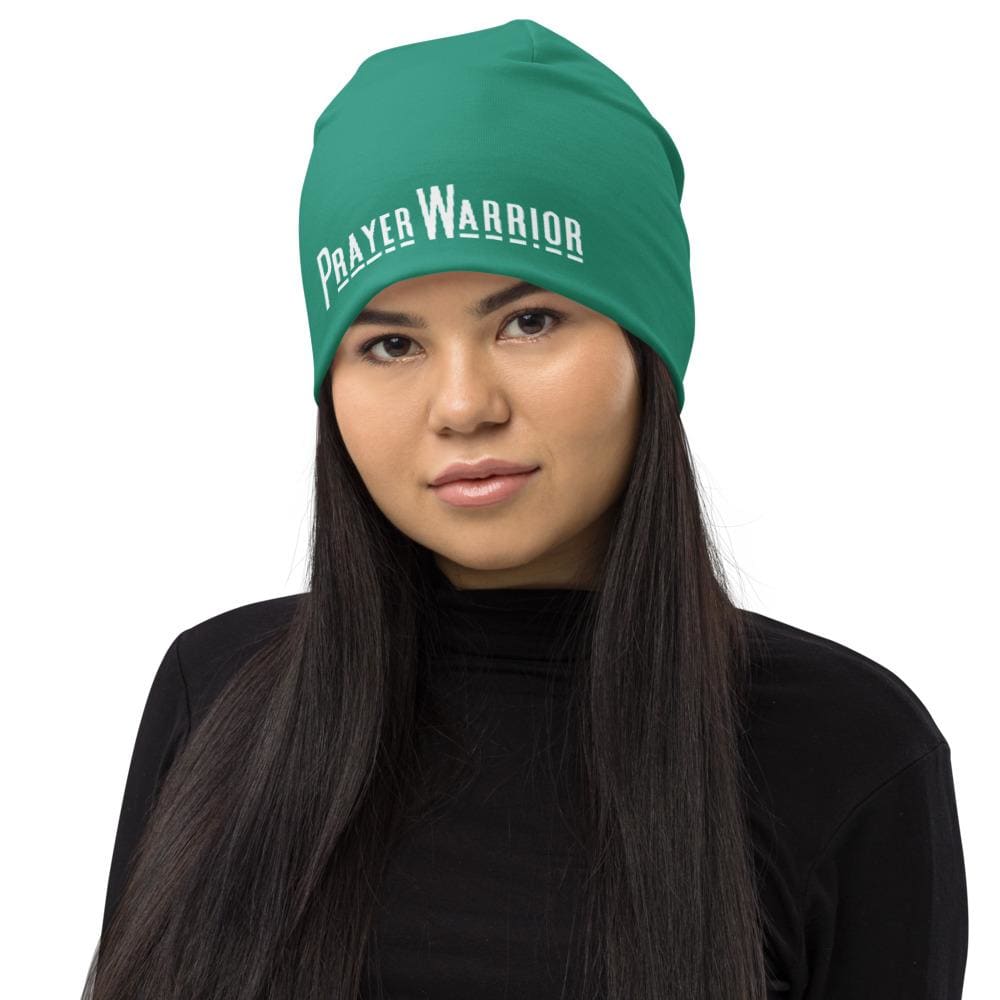 Beanie Hat - Teal Green Slouchy Beanie Prayer Warrior Print Men/women - Unisex