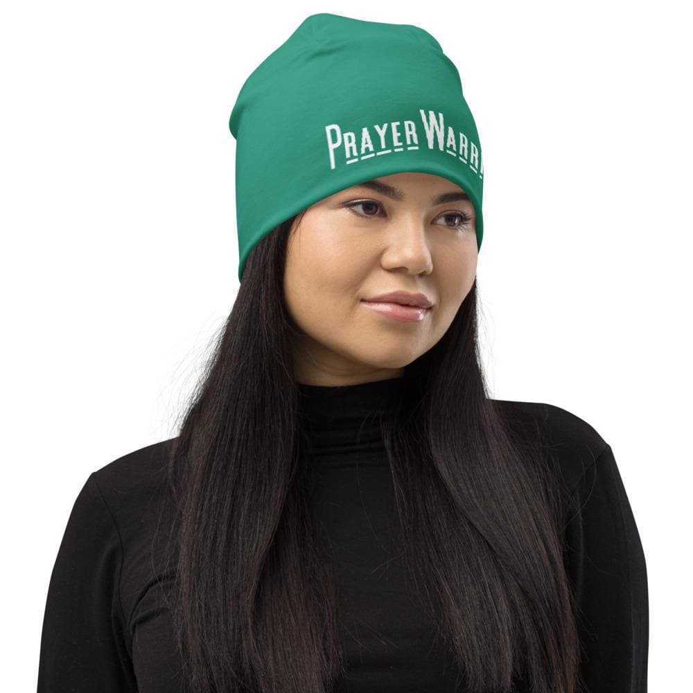 Beanie Hat - Teal Green Slouchy Beanie Prayer Warrior Print Men/women - Unisex