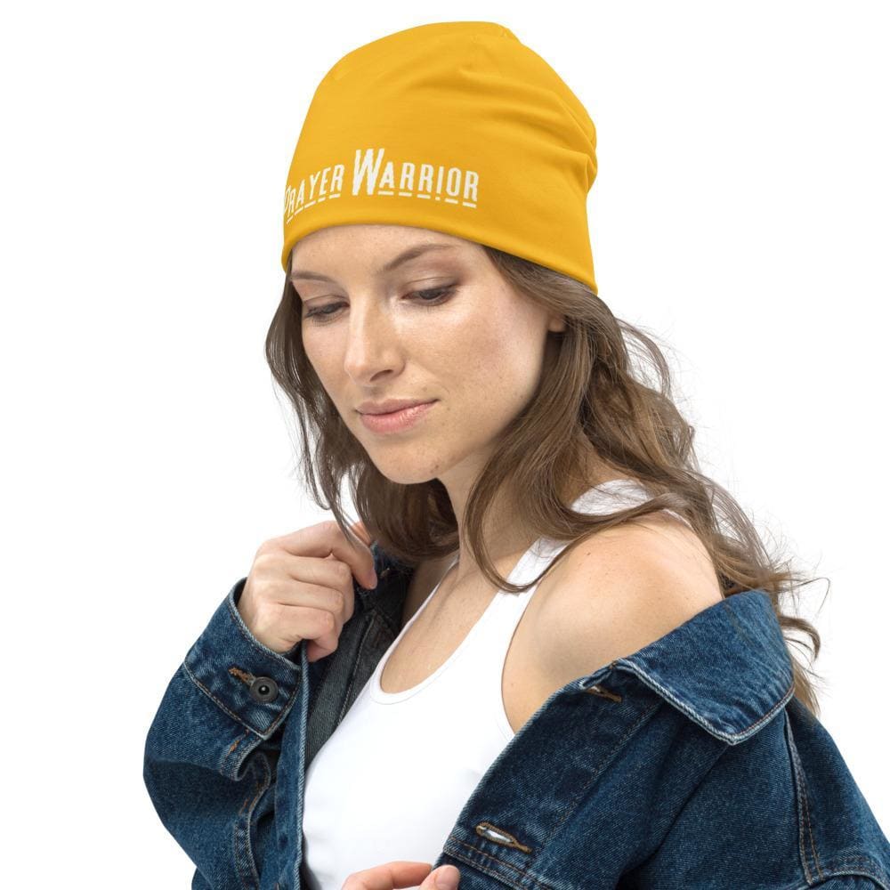 Beanie Hat - Yellow Slouchy Beanie Prayer Warrior Print Men/women - Unisex