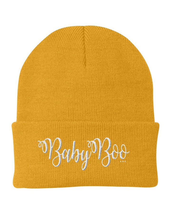 Beanie Knit Cap - Baby Boo Graphic Hat / White Text - Unisex | Embroidered Knit