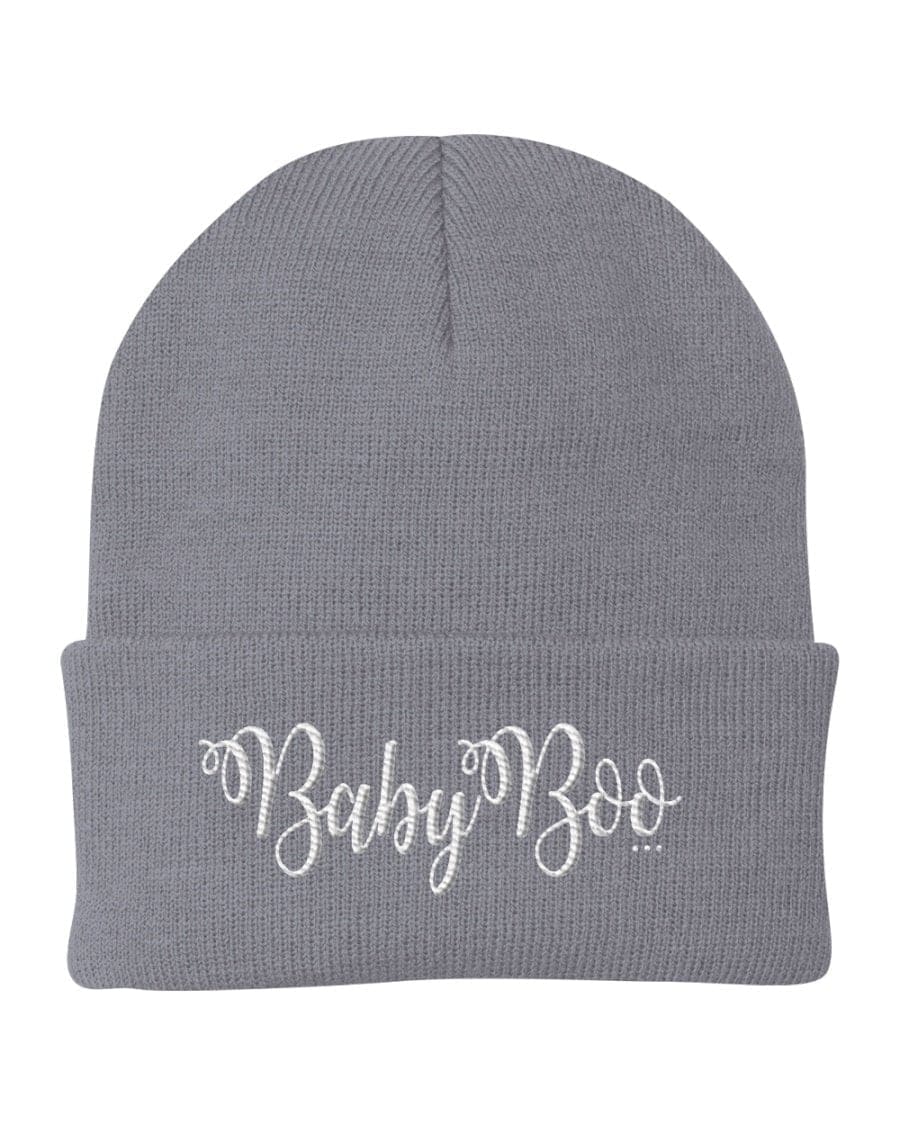 Beanie Knit Cap - Baby Boo Graphic Hat / White Text - Unisex | Embroidered Knit
