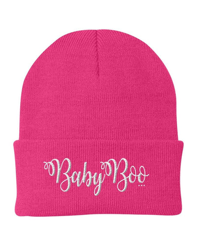 Beanie Knit Cap - Baby Boo Graphic Hat / White Text - Unisex | Embroidered Knit