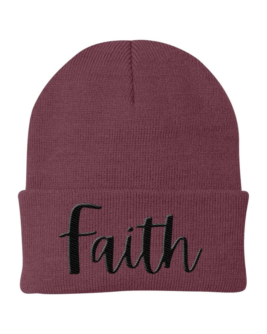 Beanie Knit Cap - Faith Embroidered Graphic Hat - Unisex | Embroidered Knit Hats