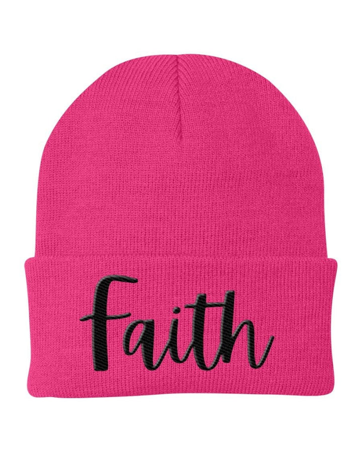 Beanie Knit Cap - Faith Embroidered Graphic Hat - Unisex | Embroidered Knit Hats