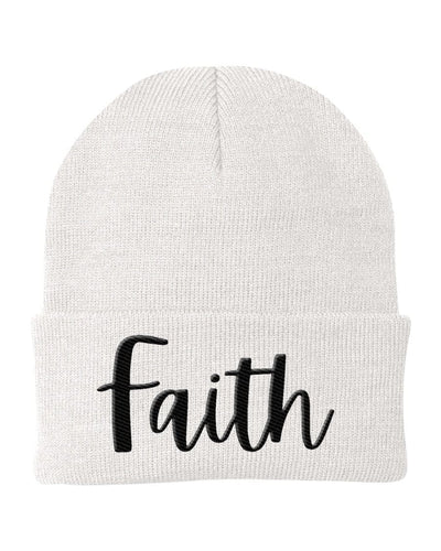 Beanie Knit Cap - Faith Embroidered Graphic Hat - Unisex | Embroidered Knit Hats