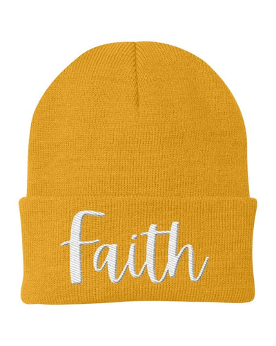 Beanie Knit Cap - Faith Embroidered Hat / White Text - Unisex | Embroidered