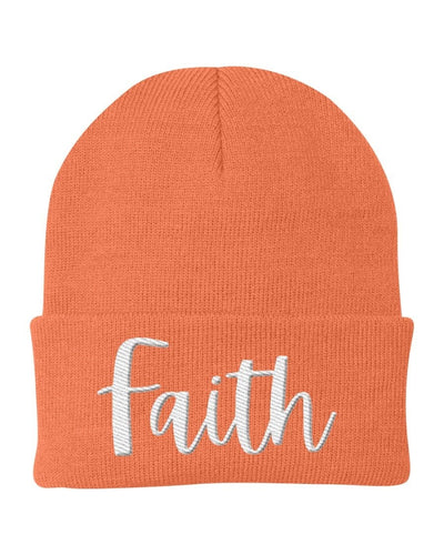 Beanie Knit Cap - Faith Embroidered Hat / White Text - Unisex | Embroidered