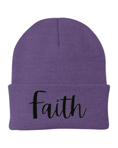 Beanie Knit Cap - Faith Embroidered Hat / Yupoong / Black Text - Unisex