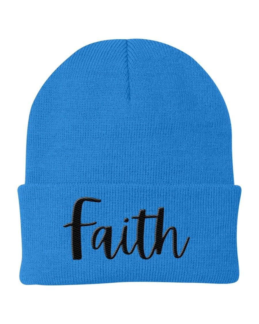 Beanie Knit Cap - Faith Embroidered Hat / Yupoong / Black Text - Unisex