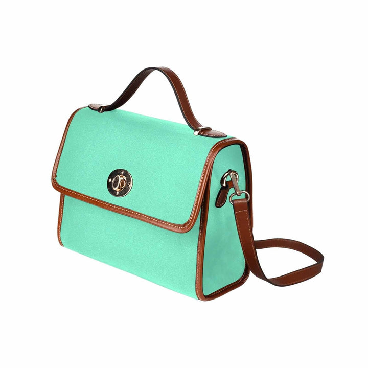 Canvas Handbag - Aquamarine Green Bag / Brown Crossbody Strap - Bags | Handbags