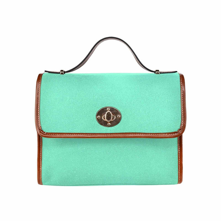 Canvas Handbag - Aquamarine Green Bag / Brown Crossbody Strap - Bags | Handbags