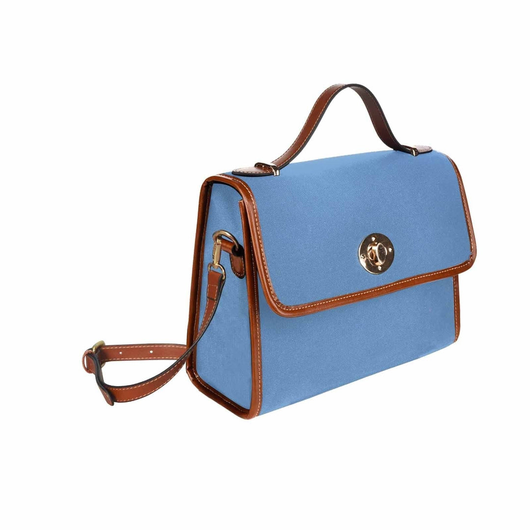 Canvas Handbag - Blue Gray Waterproof Bag / Brown Crossbody Strap - Bags