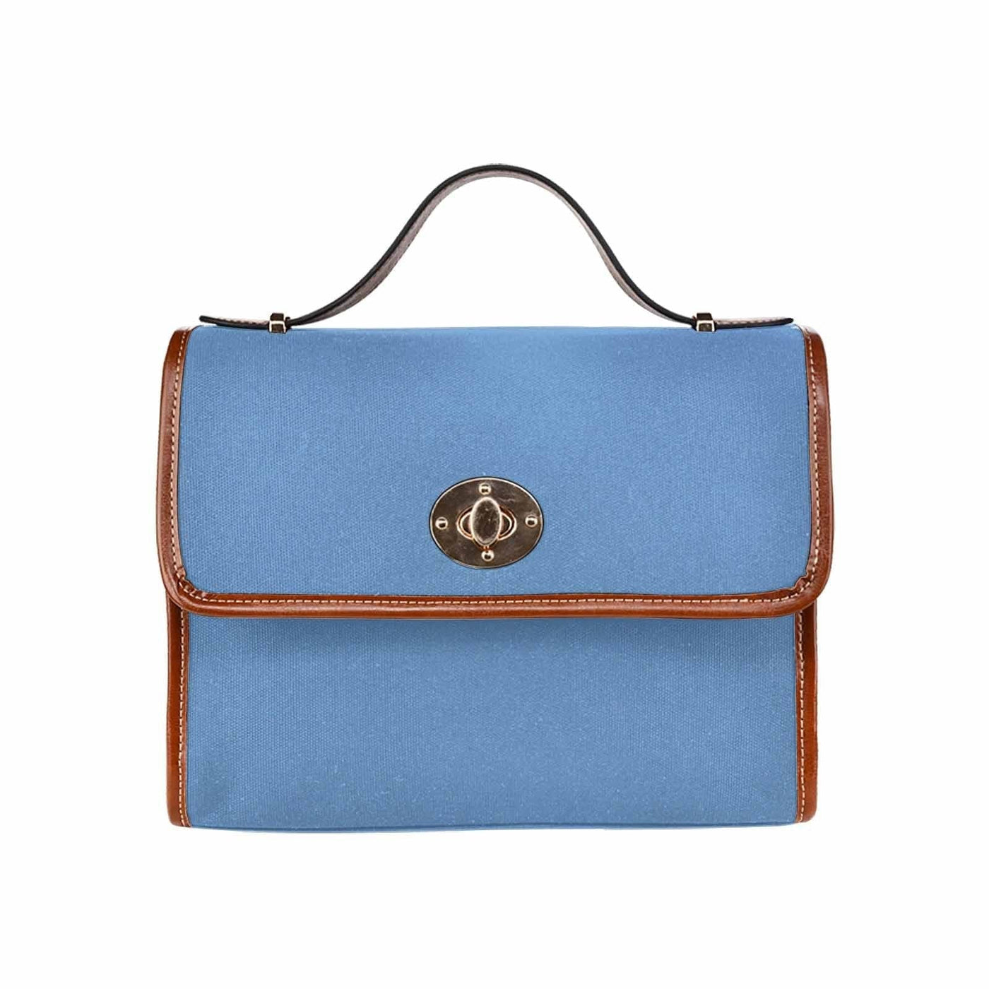 Canvas Handbag - Blue Gray Waterproof Bag / Brown Crossbody Strap - Bags