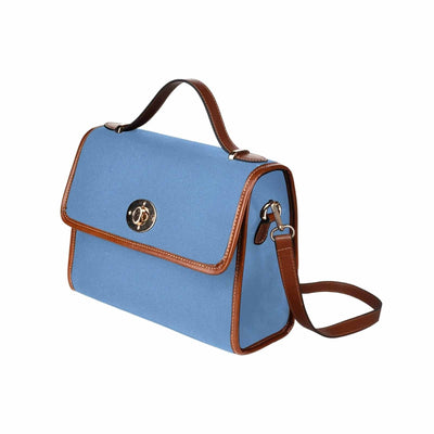 Canvas Handbag - Blue Gray Waterproof Bag / Brown Crossbody Strap - Bags