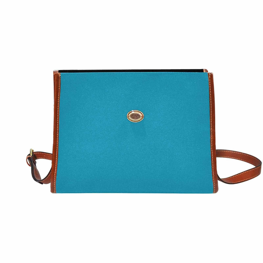 Canvas Handbag - Blue Green Waterproof Bag / Brown Crossbody Strap - Bags