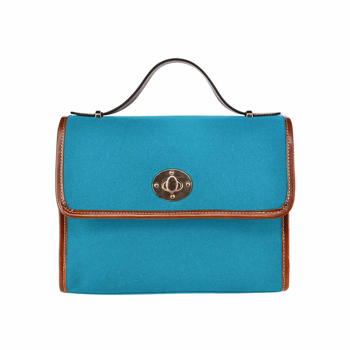 Canvas Handbag - Blue Green Waterproof Bag / Brown Crossbody Strap - Bags