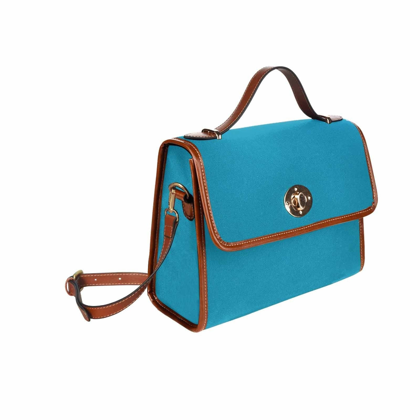 Canvas Handbag - Blue Green Waterproof Bag / Brown Crossbody Strap - Bags