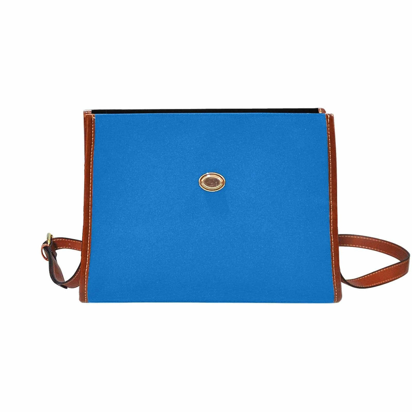 Canvas Handbag - Blue Grotto Waterproof Bag / Brown Crossbody Strap - Bags