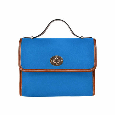 Canvas Handbag - Blue Grotto Waterproof Bag / Brown Crossbody Strap - Bags