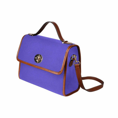 Canvas Handbag - Blue Iris Waterproof Bag / Brown Crossbody Strap - Bags