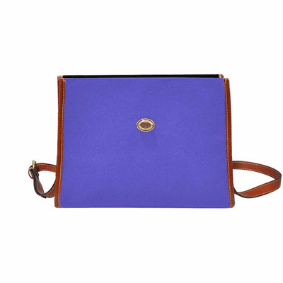 Canvas Handbag - Blue Iris Waterproof Bag / Brown Crossbody Strap - Bags