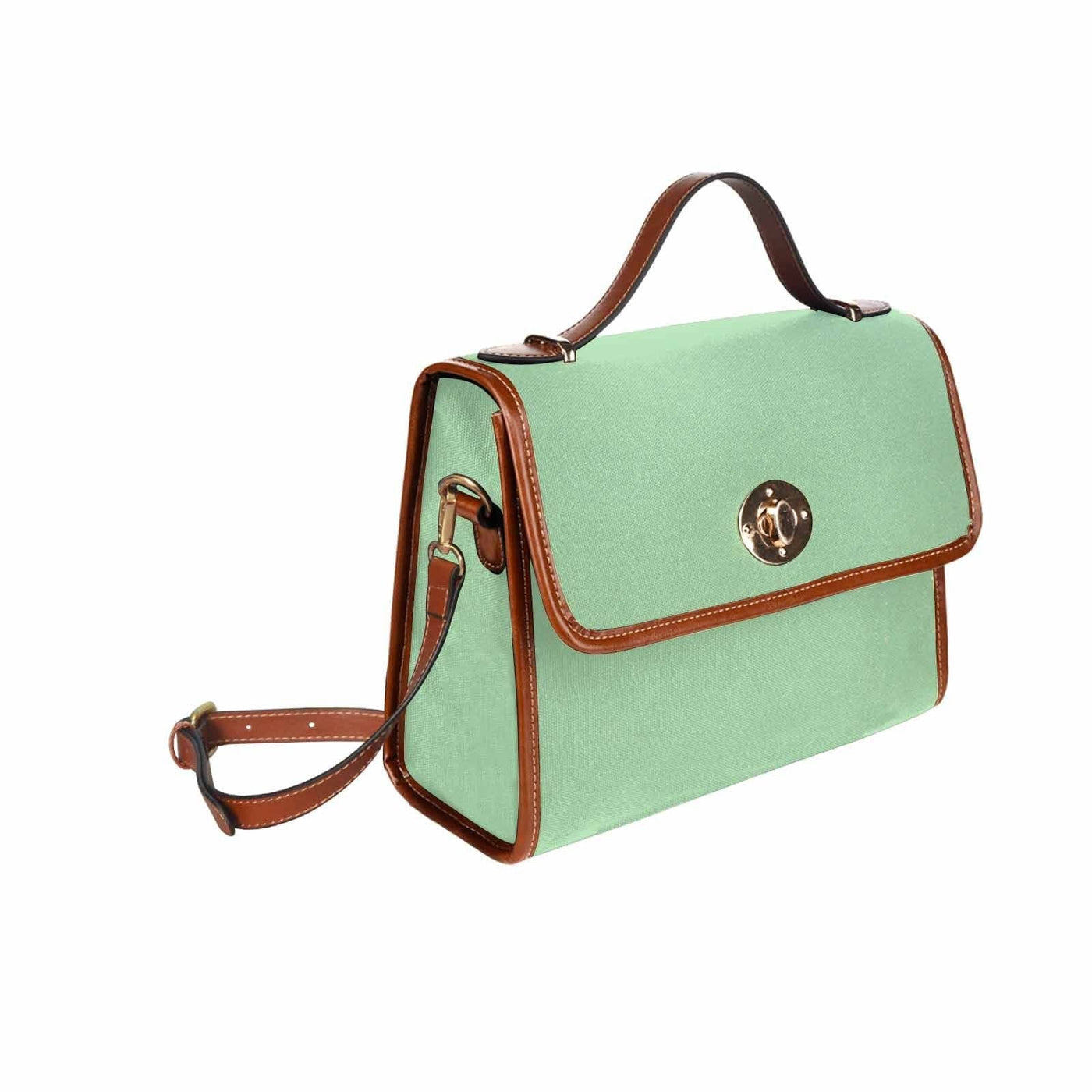 Canvas Handbag - Celadon Green Bag/ Brown Crossbody Strap - Bags | Handbags