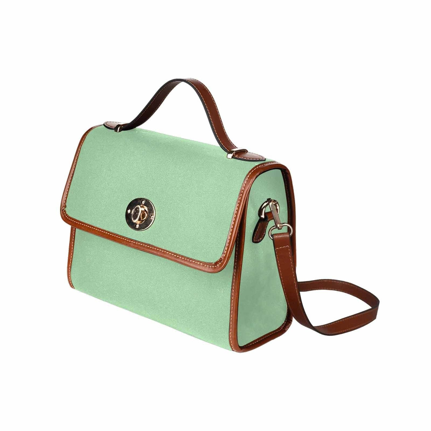 Canvas Handbag - Celadon Green Bag/ Brown Crossbody Strap - Bags | Handbags