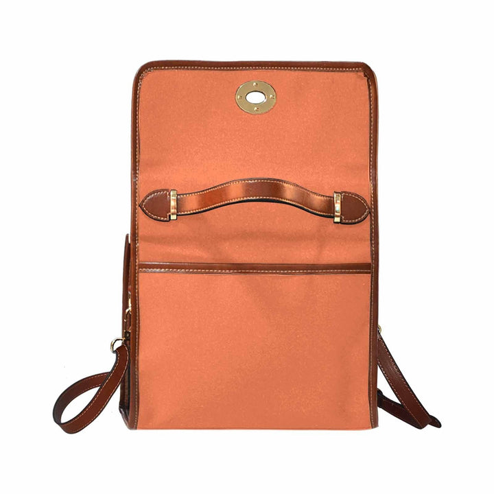 Canvas Handbag - Coral Red Waterproof Bag / Brown Crossbody Strap - Bags