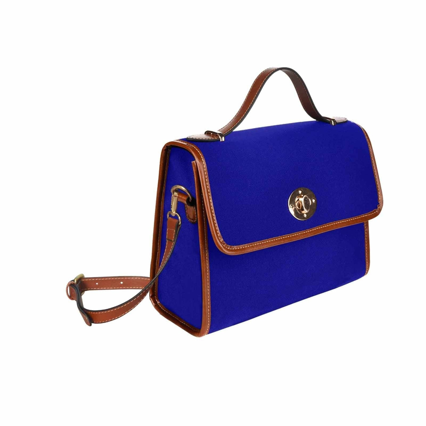 Canvas Handbag - Dark Blue Waterproof Bag /brown Crossbody Strap - Bags |