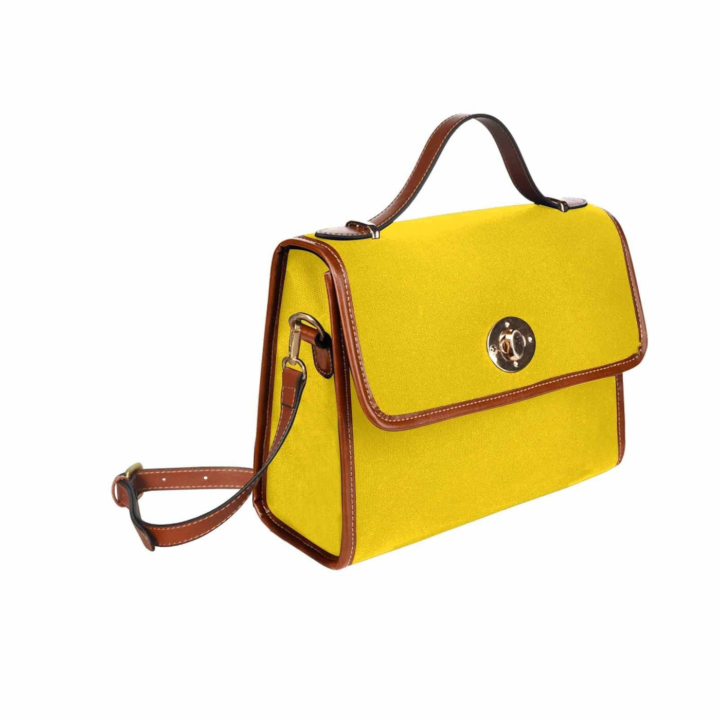 Canvas Handbag - Gold Yellow Waterproof Bag /brown Crossbody Strap - Bags