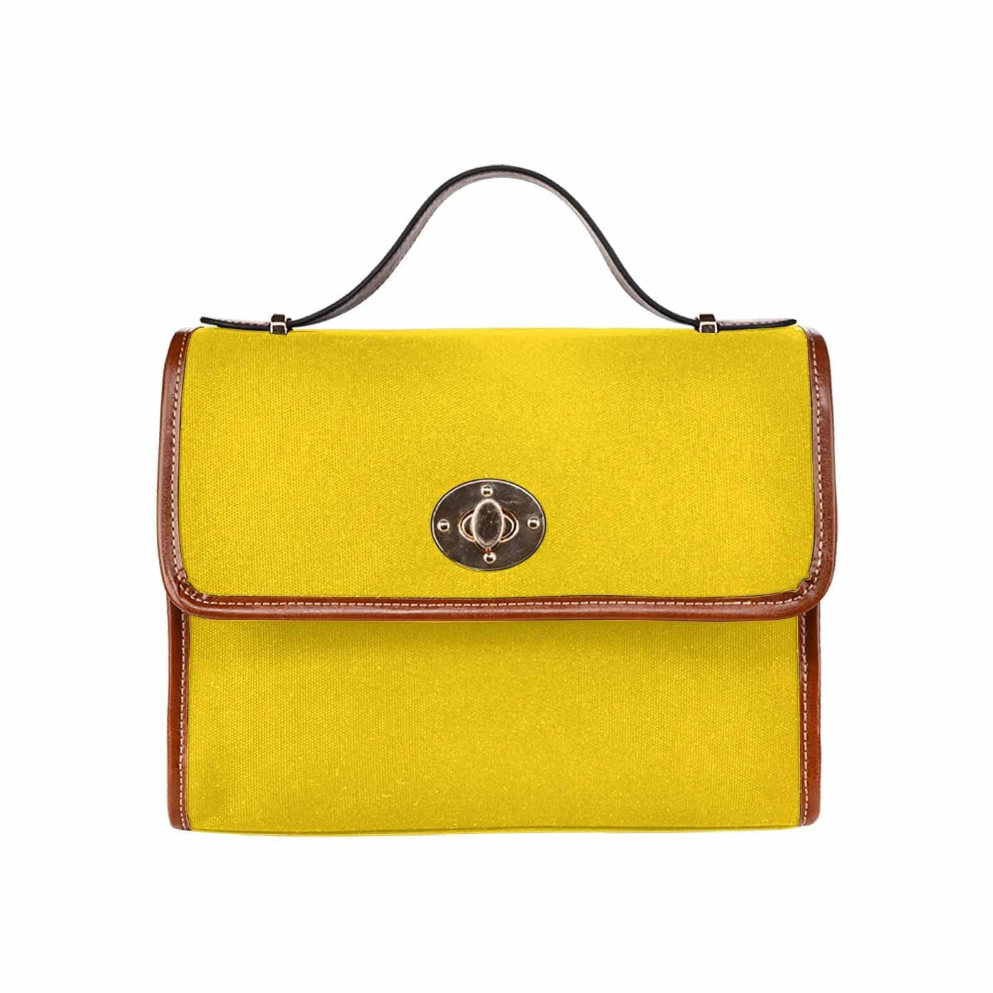 Canvas Handbag - Gold Yellow Waterproof Bag /brown Crossbody Strap - Bags