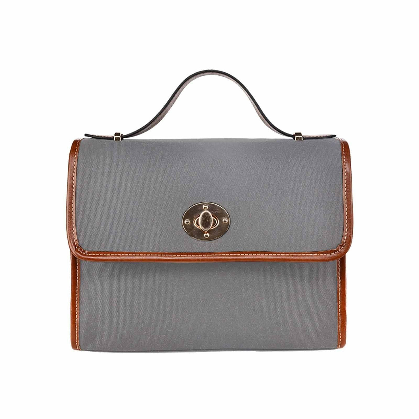 Canvas Handbag - Gray Waterproof Bag / Brown Crossbody Strap - Bags | Handbags