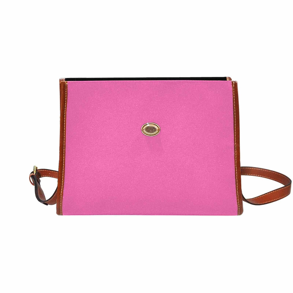 Canvas Handbag - Hot Pink Waterproof Bag / Brown Crossbody Strap - Bags