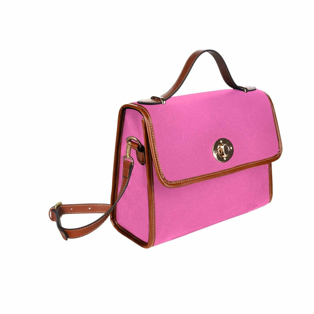 Canvas Handbag - Hot Pink Waterproof Bag / Brown Crossbody Strap - Bags