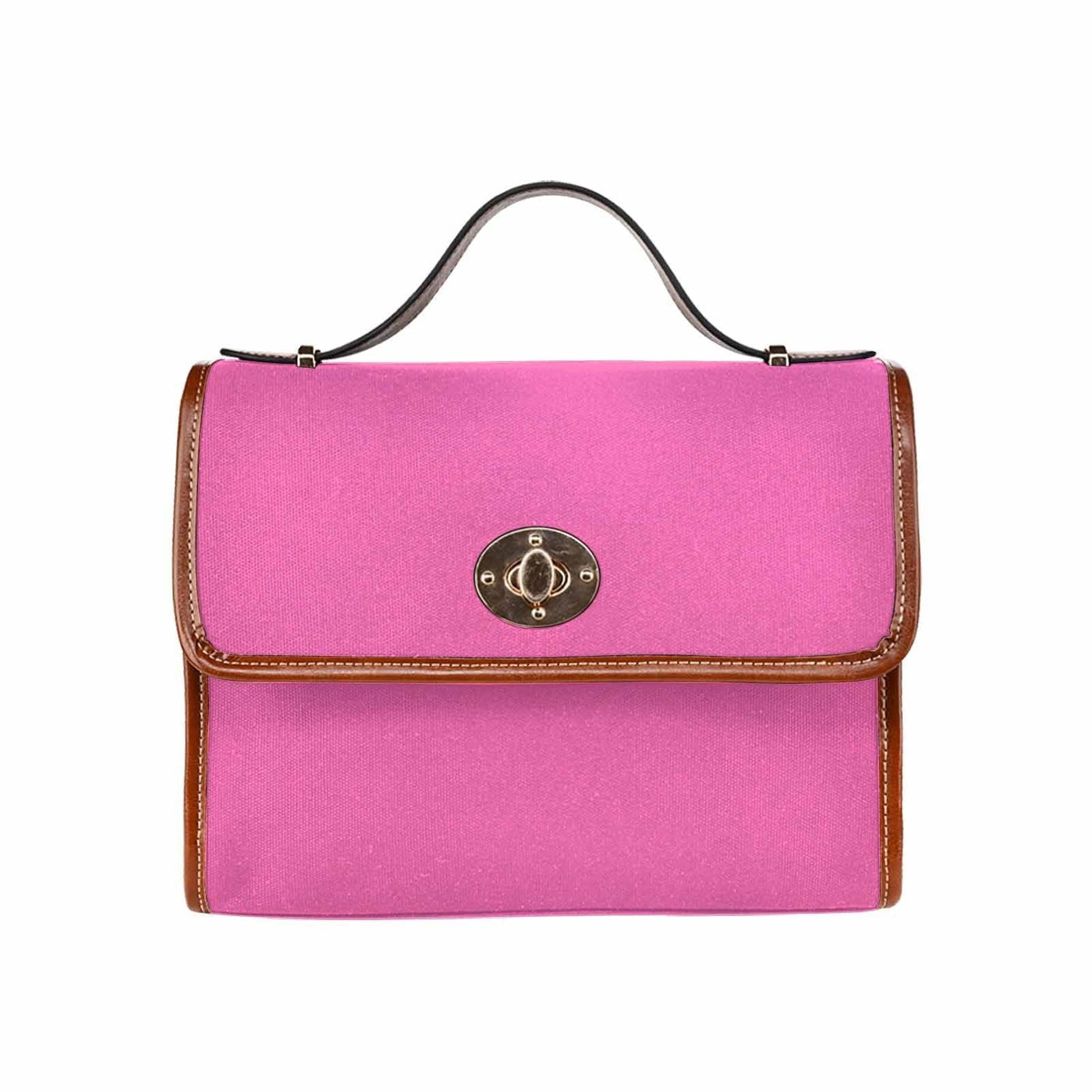 Canvas Handbag - Hot Pink Waterproof Bag / Brown Crossbody Strap - Bags