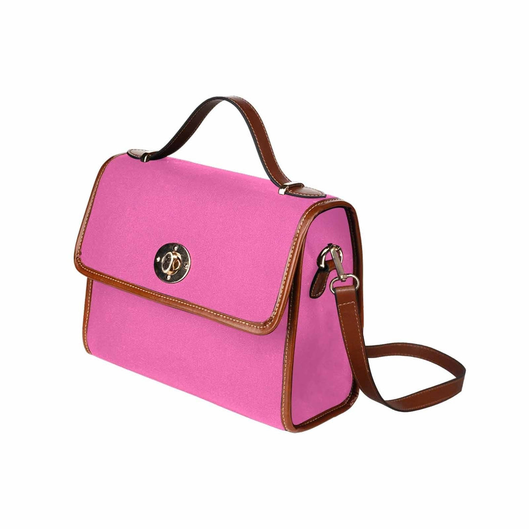 Canvas Handbag - Hot Pink Waterproof Bag / Brown Crossbody Strap - Bags