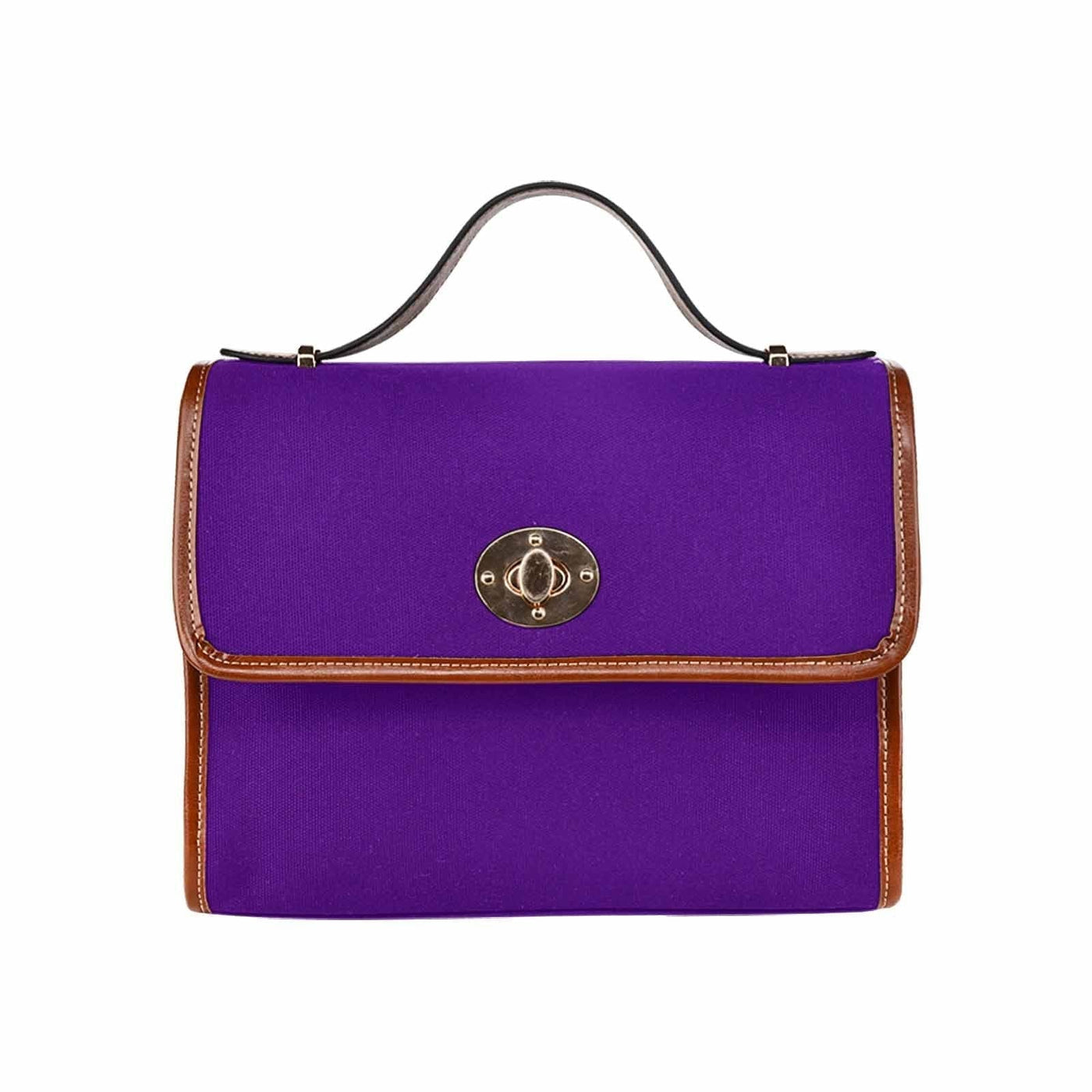Canvas Handbag - Indigo Purple Waterproof Bag / Brown Crossbody Strap - Bags |