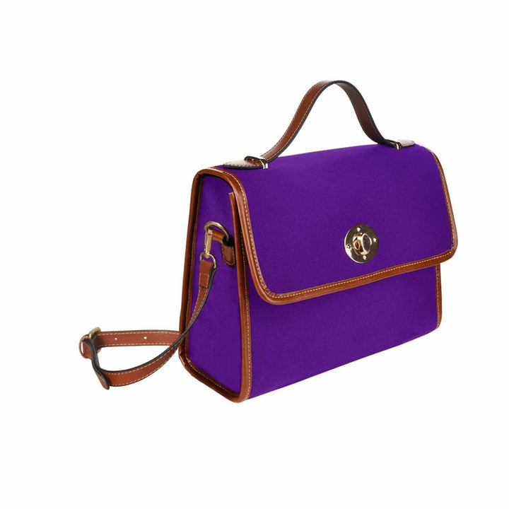 Canvas Handbag - Indigo Purple Waterproof Bag / Brown Crossbody Strap - Bags