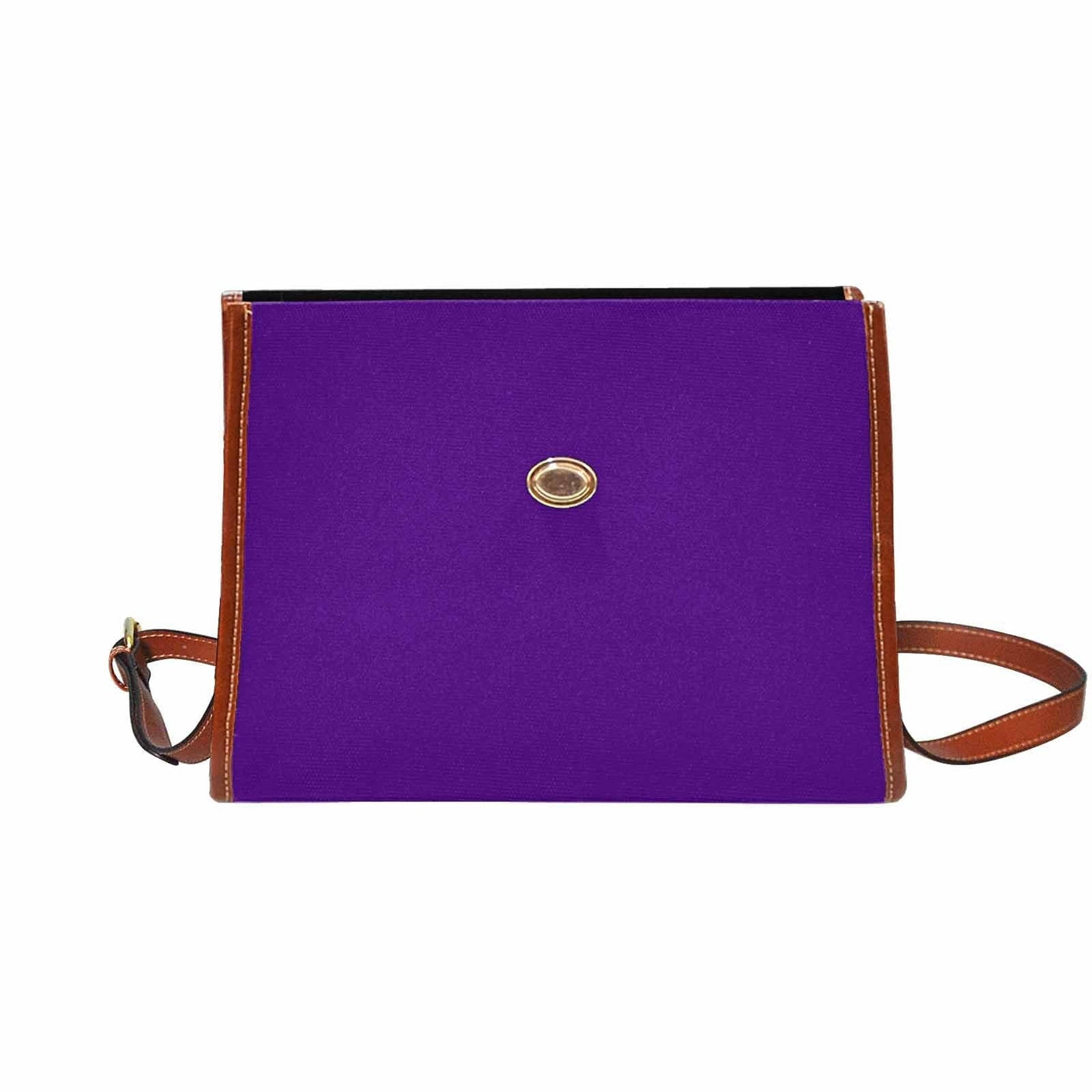 Canvas Handbag - Indigo Purple Waterproof Bag / Brown Crossbody Strap - Bags |