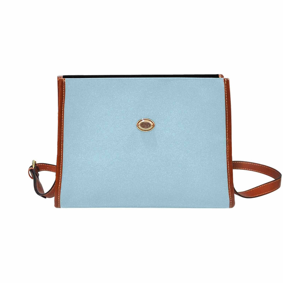 Canvas Handbag - Light Blue Waterproof Bag / Brown Crossbody Strap - Bags