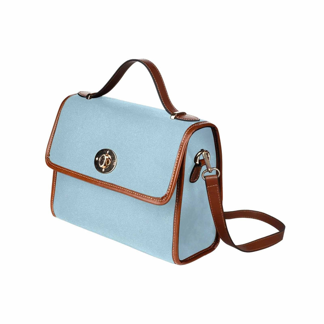 Canvas Handbag - Light Blue Waterproof Bag / Brown Crossbody Strap - Bags