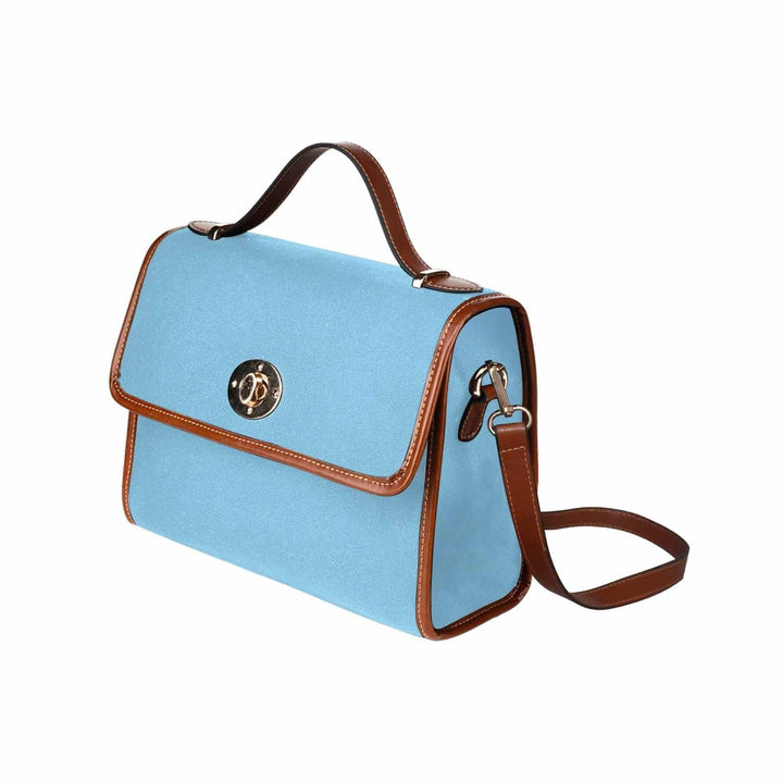 Canvas Handbag - Light Blue Waterproof Bag / Brown Crossbody Strap - Bags