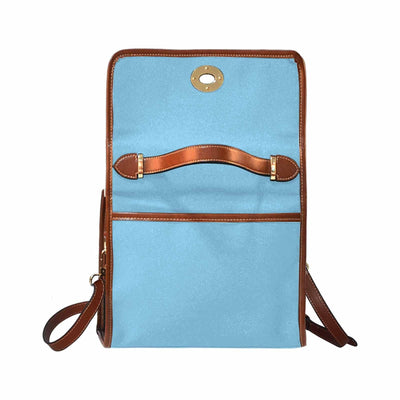 Canvas Handbag - Light Blue Waterproof Bag / Brown Crossbody Strap - Bags