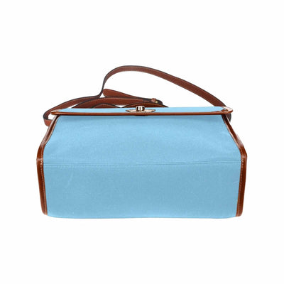 Canvas Handbag - Light Blue Waterproof Bag / Brown Crossbody Strap - Bags